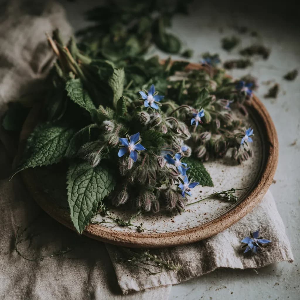 Borago moodboard image with botanical still life