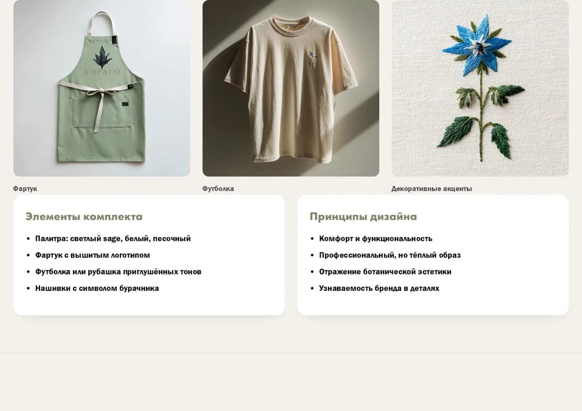 Borago brandbook uniform and applications page