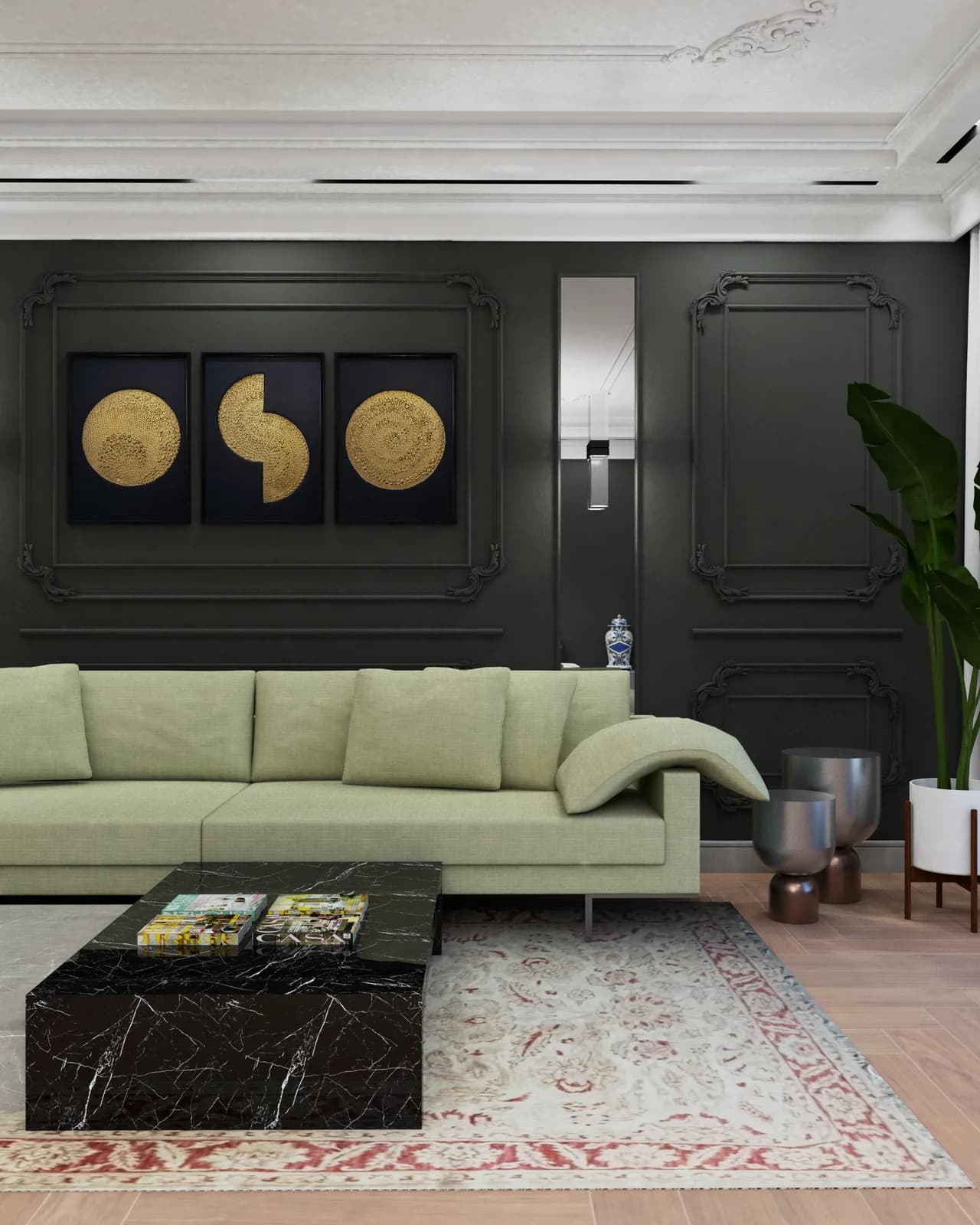 Artwork by Daria in an interior presentation visualization by GVA